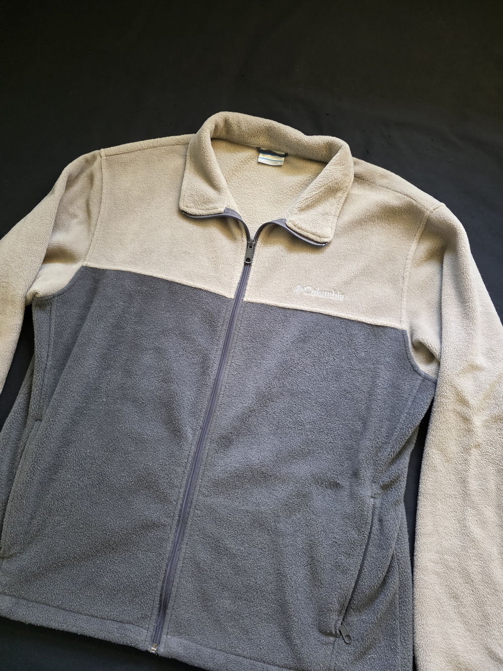Columbia Two Tone Fleece Zip Up Jacket Grey and Tan